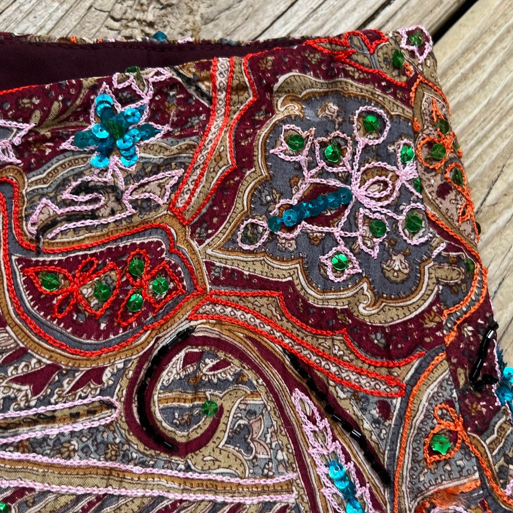Cache Women's Vintage Sequined Boho Pants 100% Silk Size 2